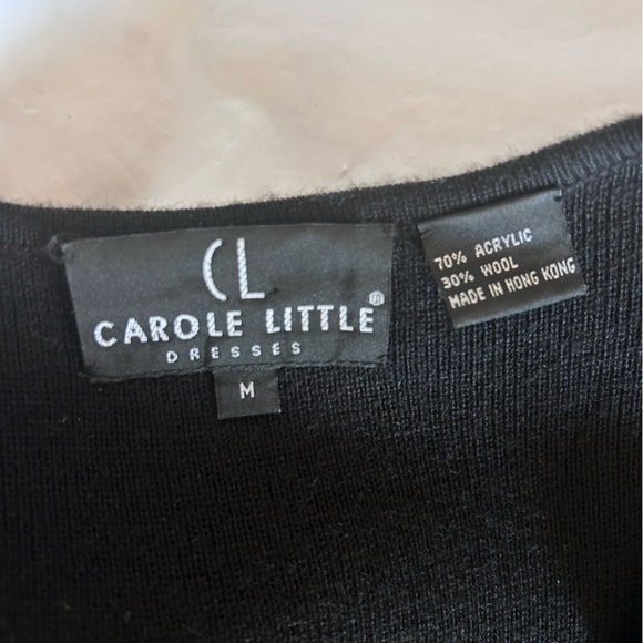 CAROLE LITTLE Vtg 80/90s Beaded Wool V-neck Midi Sweater Dress Black Size M - Picture 6 of 8